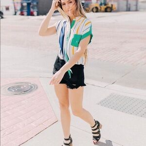 FAVLUX Striped‎ Tie Front Top, Size M, NWT